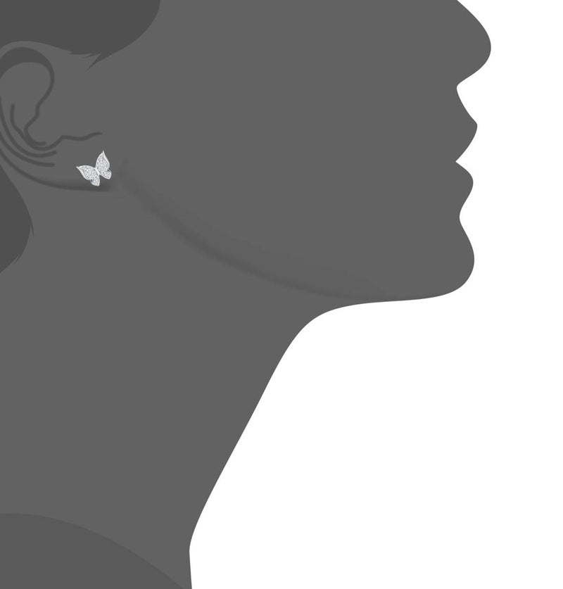 BORUO 925 Sterling Silver Stud Earrings, BoRuo Cubic Zirconia Butterfly Earrings - Image 2